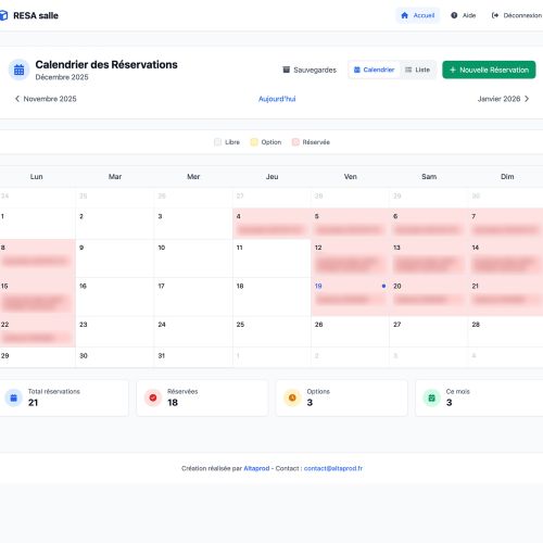 Applications professionnelles sur mesure - Réservation de Salle Événementielle